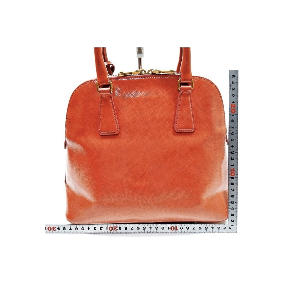 Prada Saffiano Vernice Promenade Patent Leather Orange Hand Bag Purse Top Handle - Picture 2 of 16